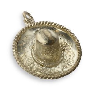 Vintage Mexico Sombrero‎ Pendant Sterling Silver 925 Signed Hat Charm A14Q